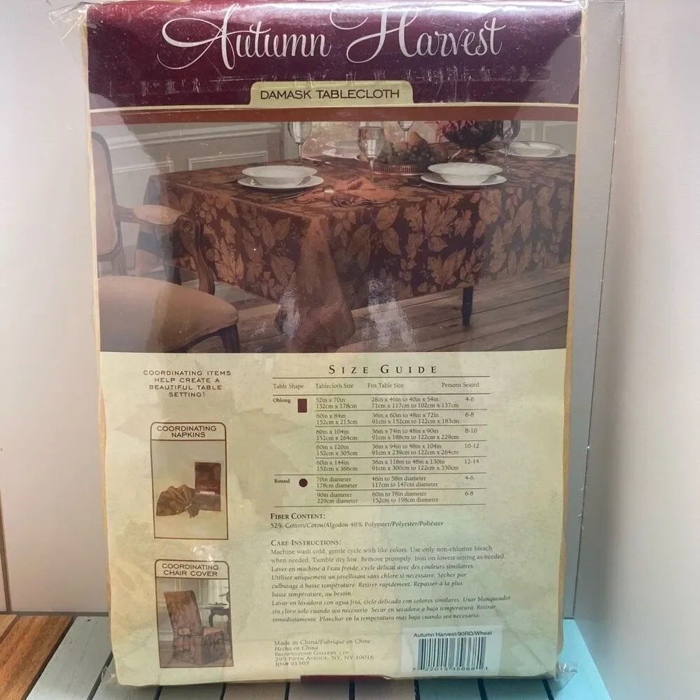 Autumn Harvest Damask Tablecloth Gold Wheat + 8 Napkins Thanksgiving Fall Bundle